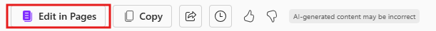 screenshot showing Copilot in Pages.