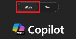 Screenshot showing Work mode tab in Copilot Chat.